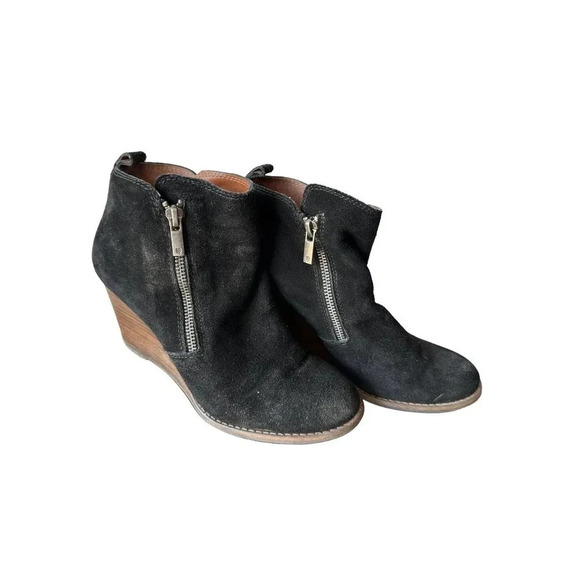Lucky Brand Women's Black Suede Side Zipped‎ Yabba Wedge Booties Size 7.5 - Picture 3 of 5